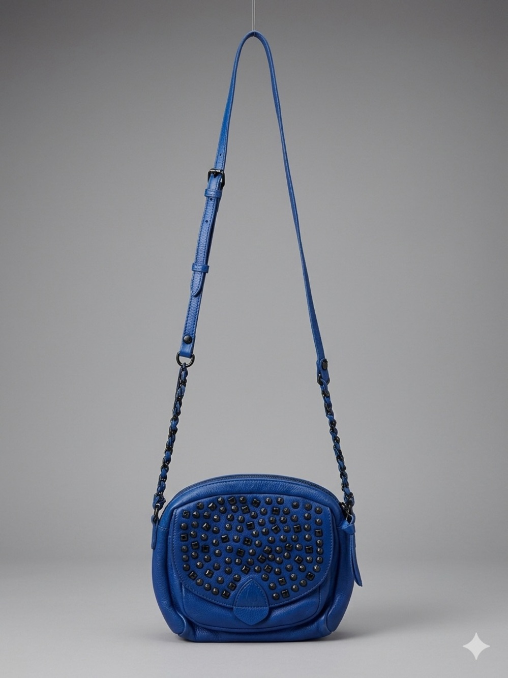 Elliot Lucca Blue Studded Leather Crossbody with Braided Strap